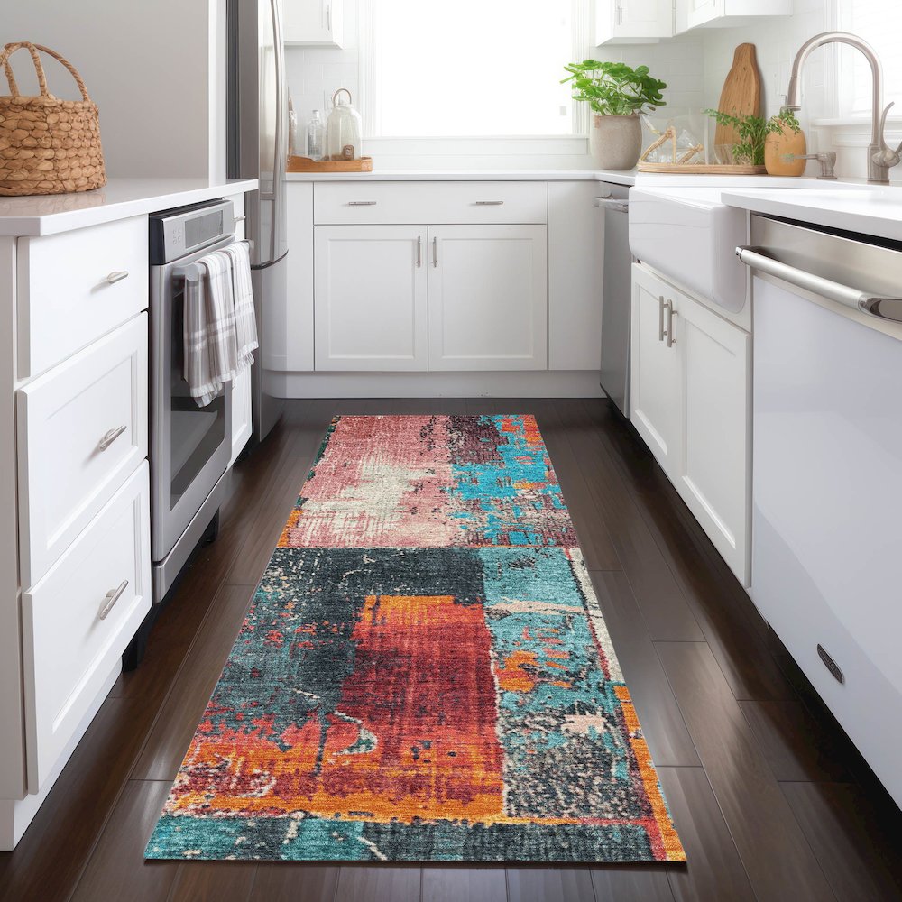 Machine Washable Indoor/Outdoor Chantille Teal 2'3" x 7'6" Runner Rug. Picture 5