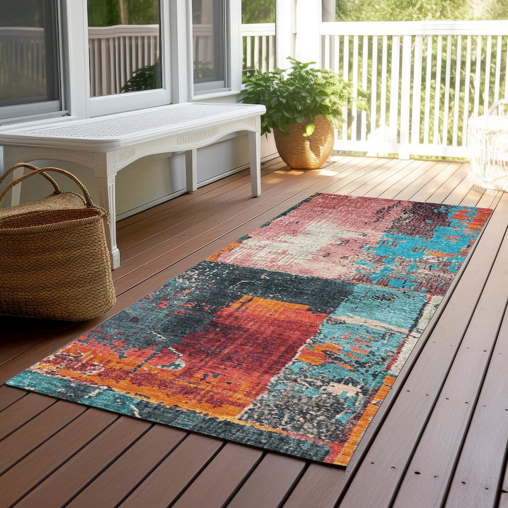 Machine Washable Indoor/Outdoor Chantille Teal 2'3" x 7'6" Runner Rug. Picture 6