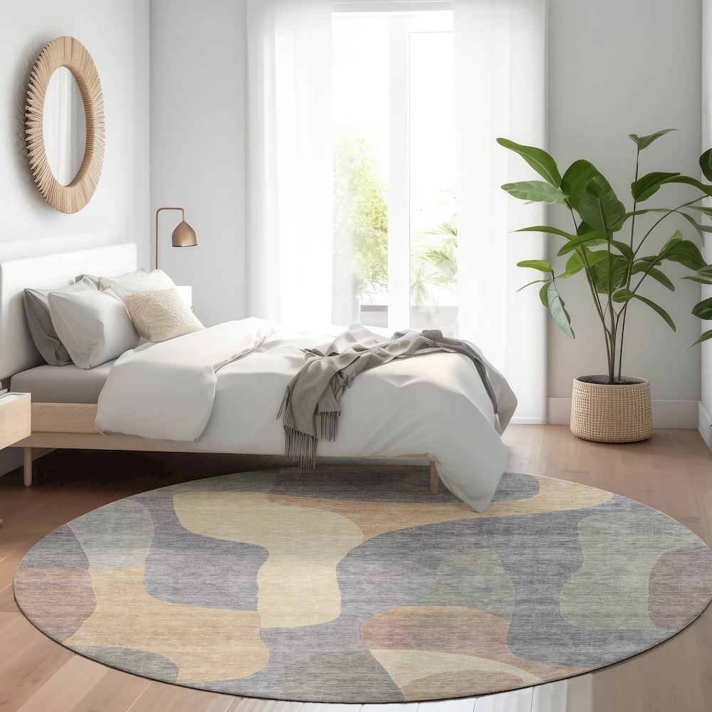 Machine Washable Indoor/Outdoor Chantille Gray 8' x 8' Round Rug. Picture 5