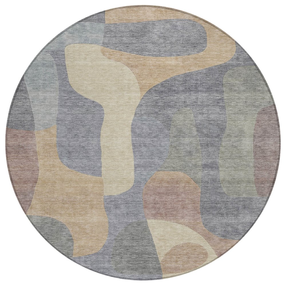 Machine Washable Indoor/Outdoor Chantille Gray 8' x 8' Round Rug. Picture 1