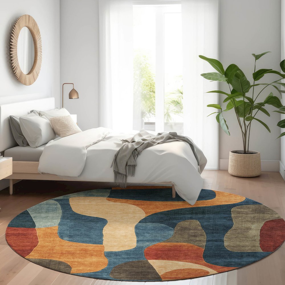 Machine Washable Indoor/Outdoor Chantille Navy 8' x 8' Round Rug. Picture 5