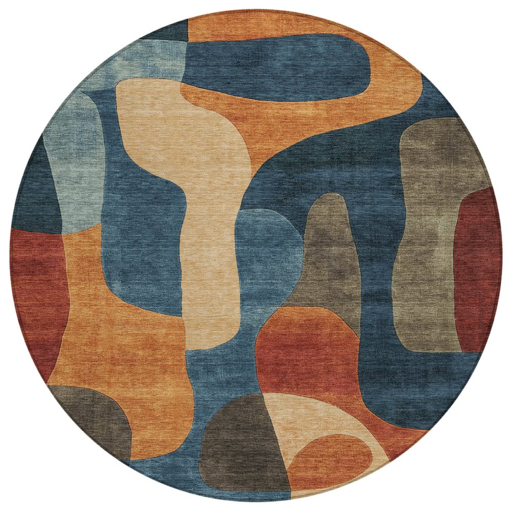 Machine Washable Indoor/Outdoor Chantille Navy 8' x 8' Round Rug. Picture 1