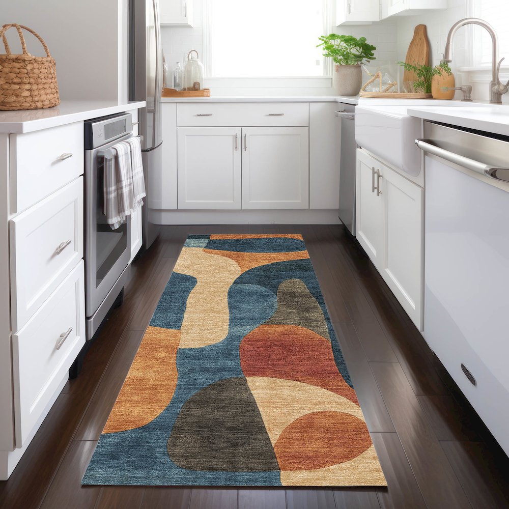 Machine Washable Indoor/Outdoor Chantille Navy 2'3" x 7'6" Runner Rug. Picture 5