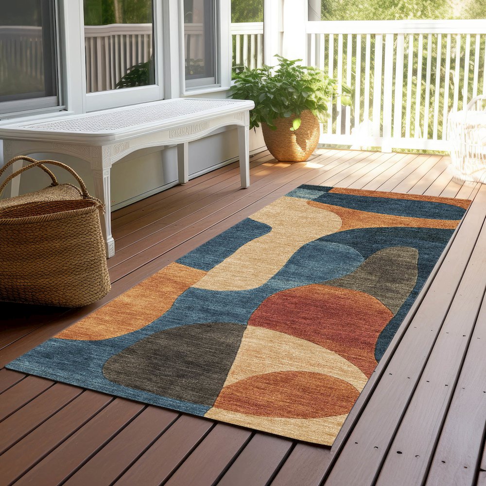 Machine Washable Indoor/Outdoor Chantille Navy 2'3" x 7'6" Runner Rug. Picture 6
