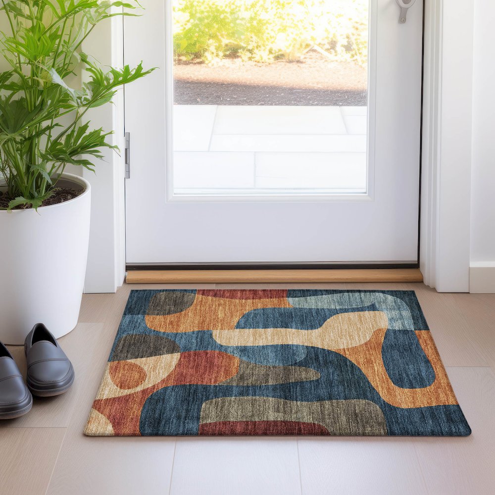 Machine Washable Indoor/Outdoor Chantille Navy 1'8" x 2'6" Rug. Picture 5