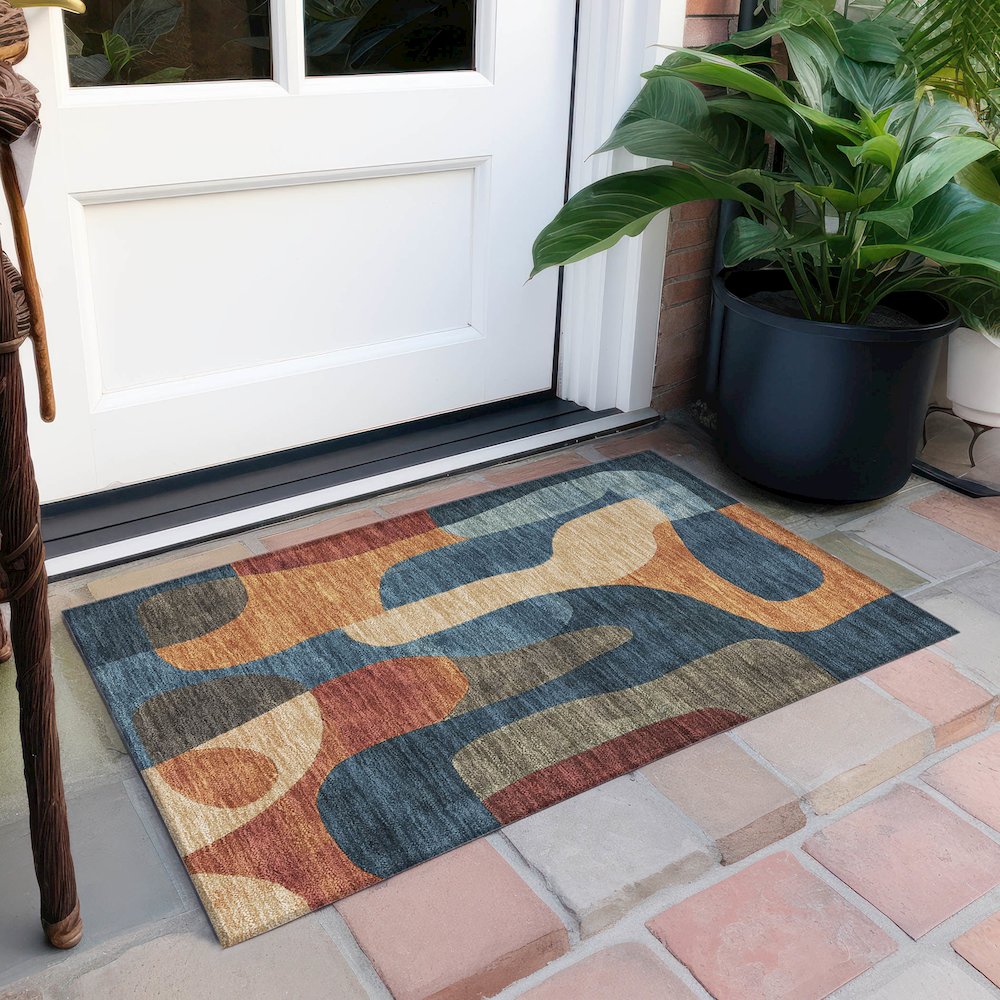 Machine Washable Indoor/Outdoor Chantille Navy 1'8" x 2'6" Rug. Picture 6