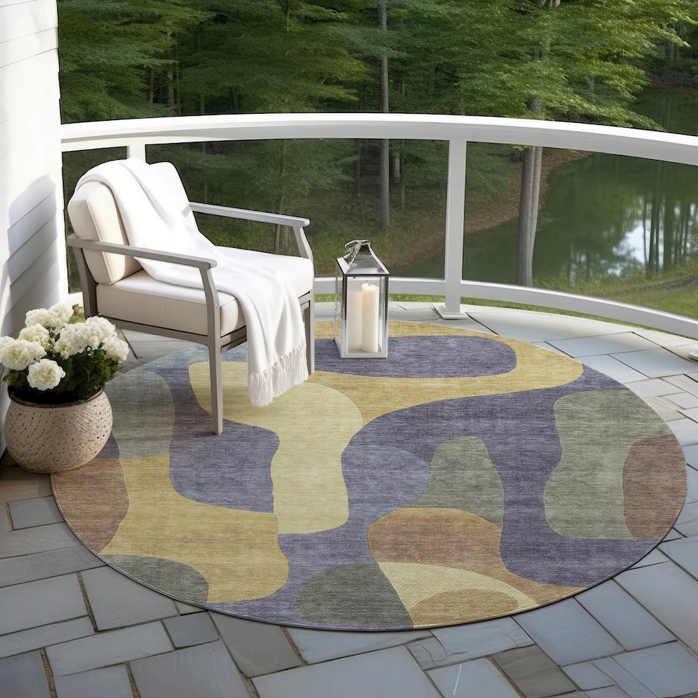 Machine Washable Indoor/Outdoor Chantille Purple 8' x 8' Round Rug. Picture 6