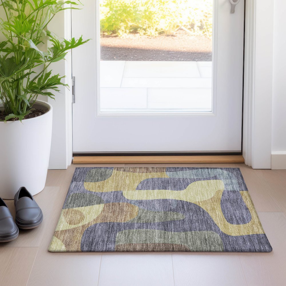Machine Washable Indoor/Outdoor Chantille Purple 1'8" x 2'6" Rug. Picture 5