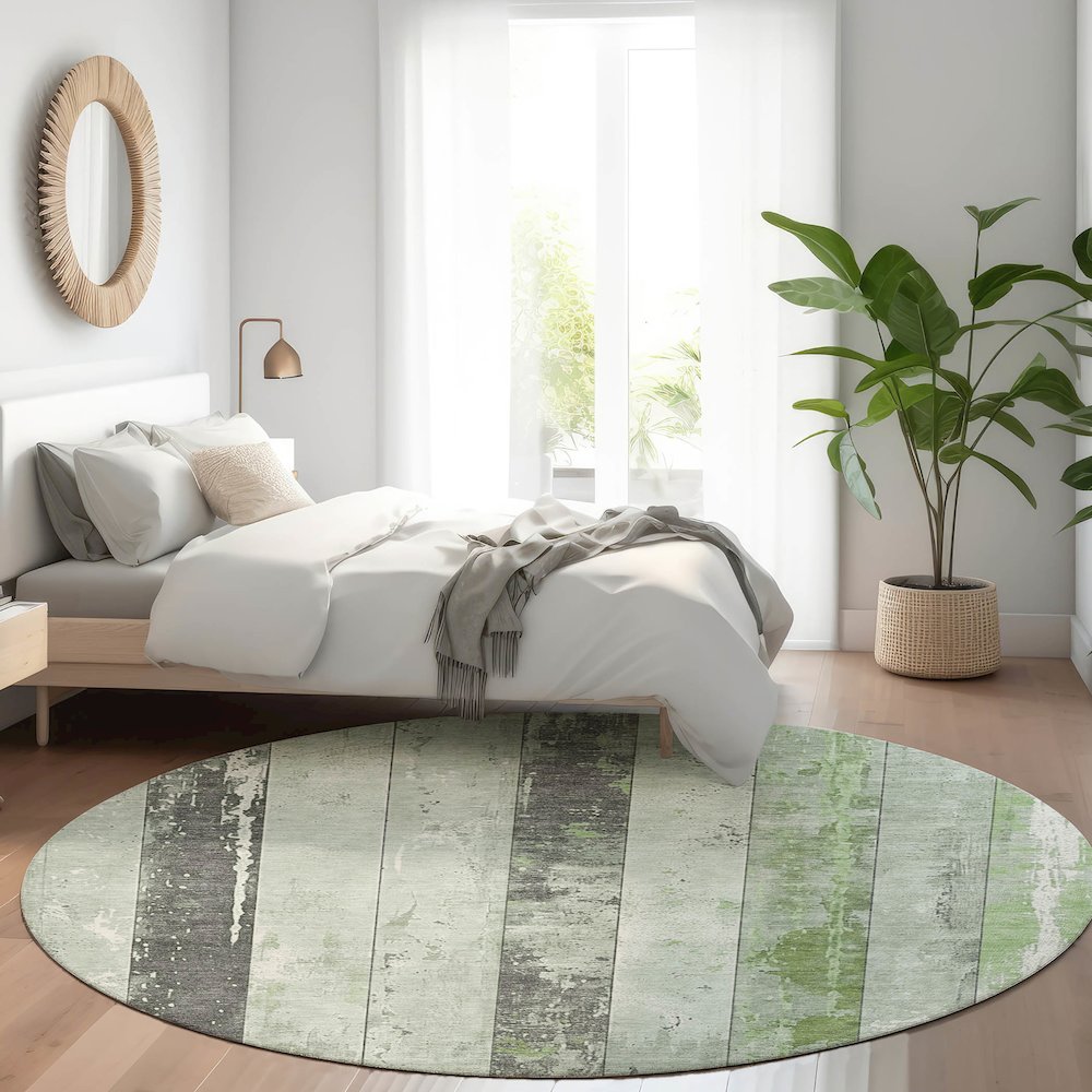 Machine Washable Indoor/Outdoor Chantille Aloe 8' x 8' Round Rug. Picture 5