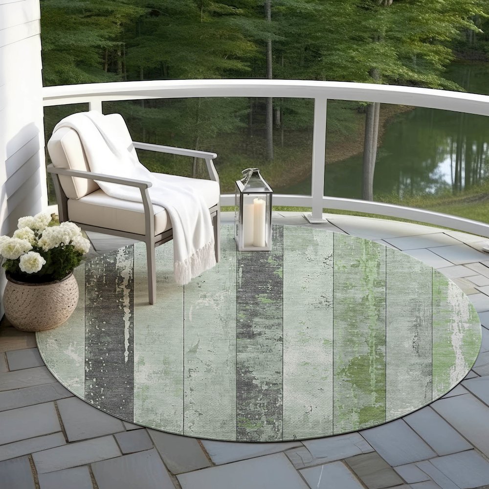 Machine Washable Indoor/Outdoor Chantille Aloe 8' x 8' Round Rug. Picture 6