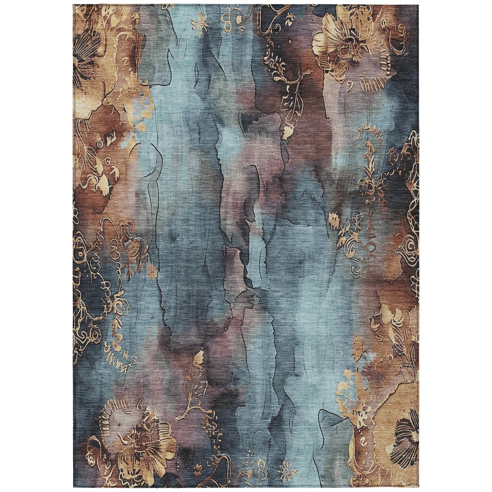 Machine Washable Indoor/Outdoor Chantille Blue 2'6" x 3'10" Rug. Picture 1
