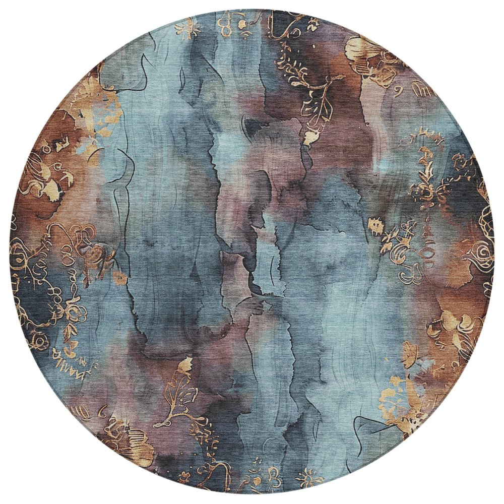 Machine Washable Indoor/Outdoor Chantille Blue 8' x 8' Round Rug. Picture 1