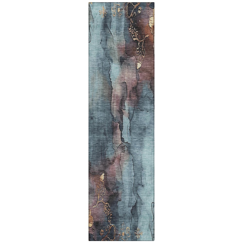 Machine Washable Indoor/Outdoor Chantille Blue 2'3" x 7'6" Runner Rug. Picture 1