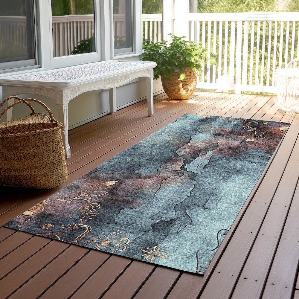 Machine Washable Indoor/Outdoor Chantille Blue 2'3" x 7'6" Runner Rug. Picture 6
