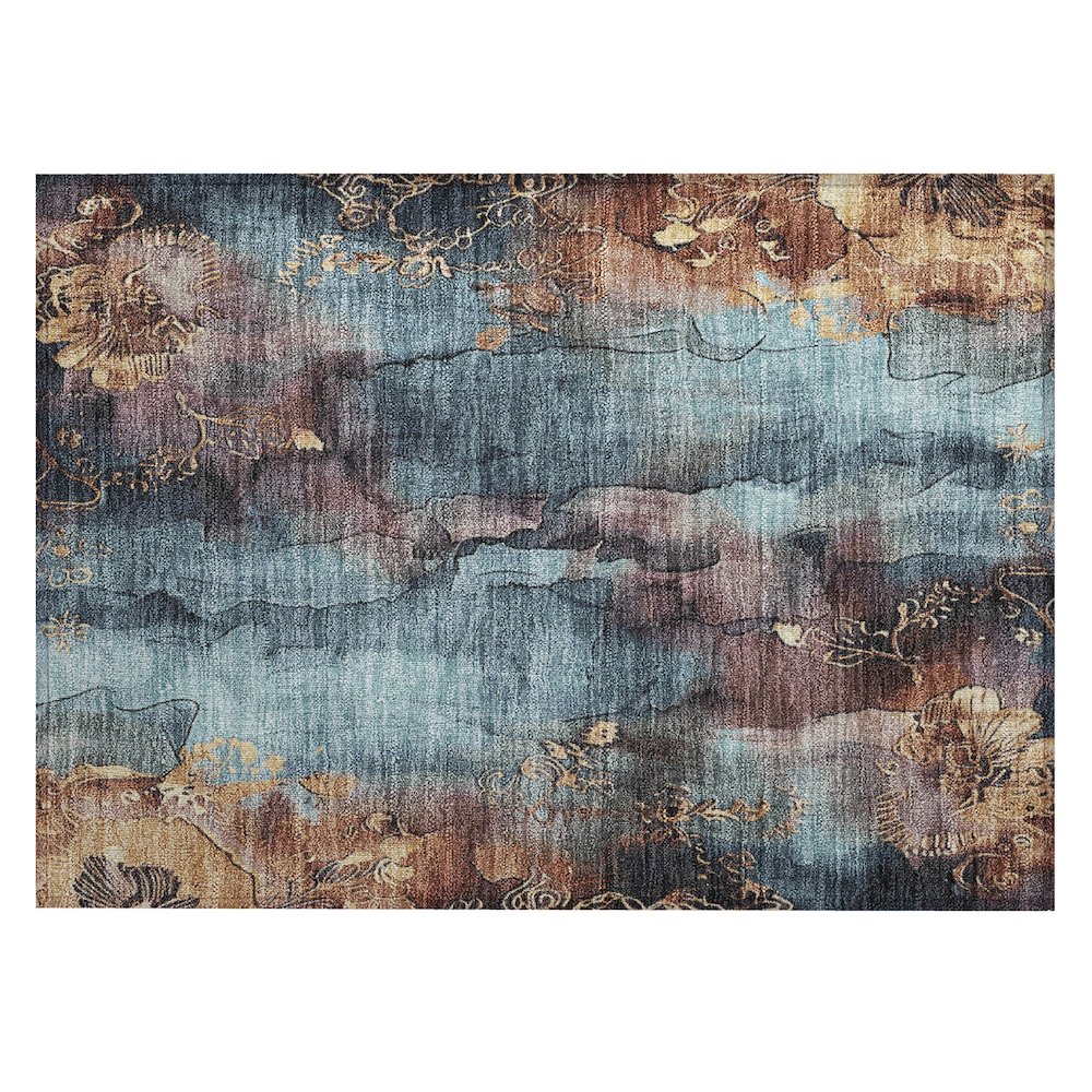 Machine Washable Indoor/Outdoor Chantille Blue 1'8" x 2'6" Rug. Picture 1