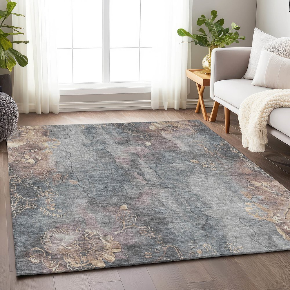 Machine Washable Indoor/Outdoor Chantille Gray 2'6" x 3'10" Rug. Picture 5