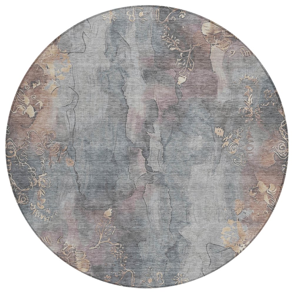 Machine Washable Indoor/Outdoor Chantille Gray 8' x 8' Round Rug. Picture 1