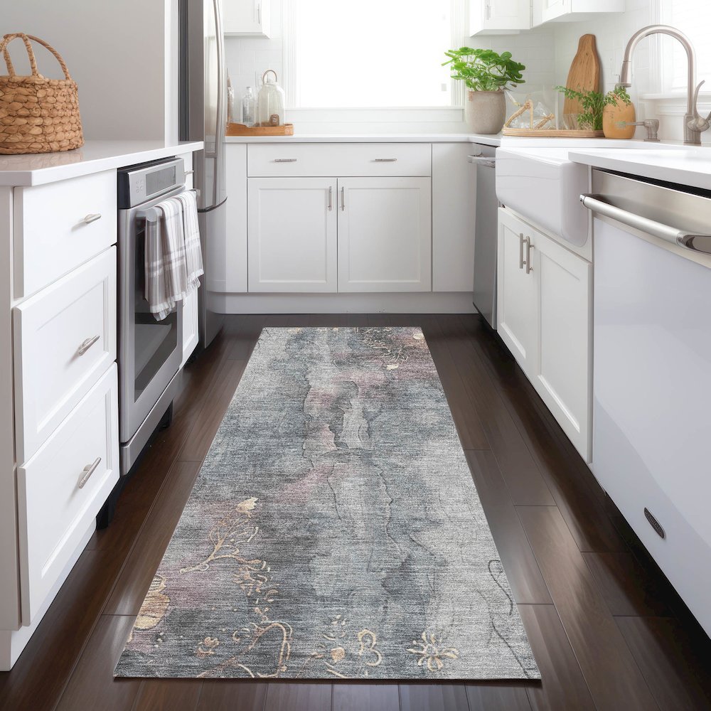 Machine Washable Indoor/Outdoor Chantille Gray 2'3" x 7'6" Runner Rug. Picture 5