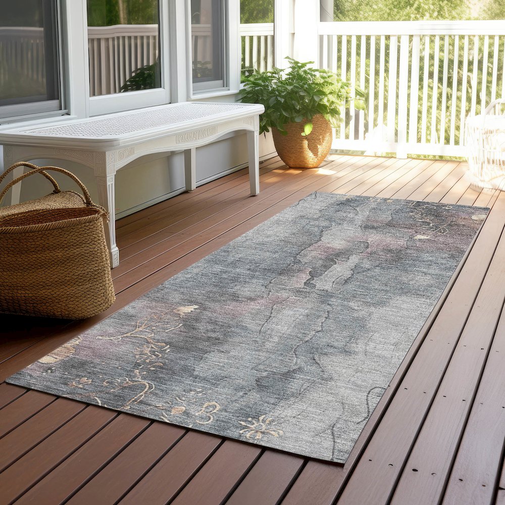 Machine Washable Indoor/Outdoor Chantille Gray 2'3" x 7'6" Runner Rug. Picture 6