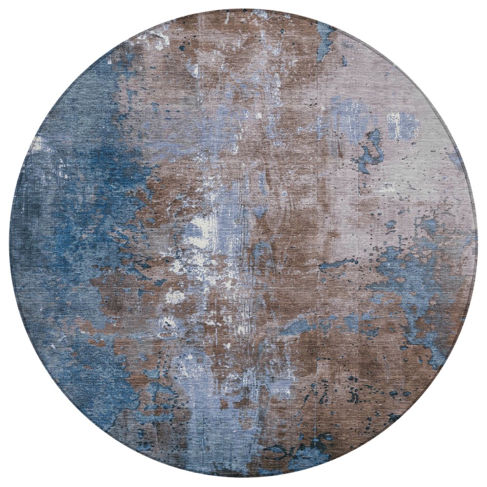 Machine Washable Indoor/Outdoor Chantille Brown 8' x 8' Round Rug. Picture 1