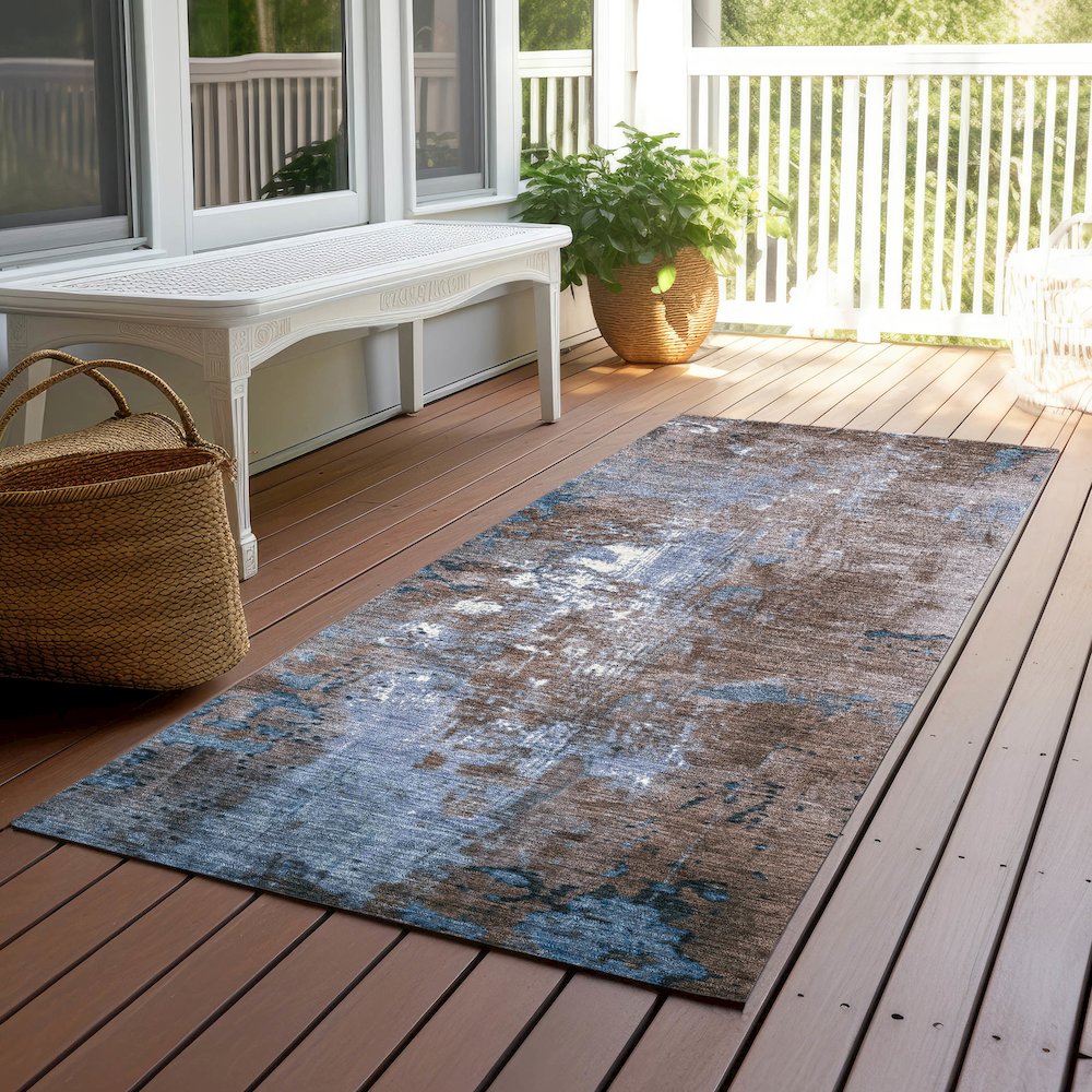 Machine Washable Indoor/Outdoor Chantille Brown 2'3" x 7'6" Runner Rug. Picture 6