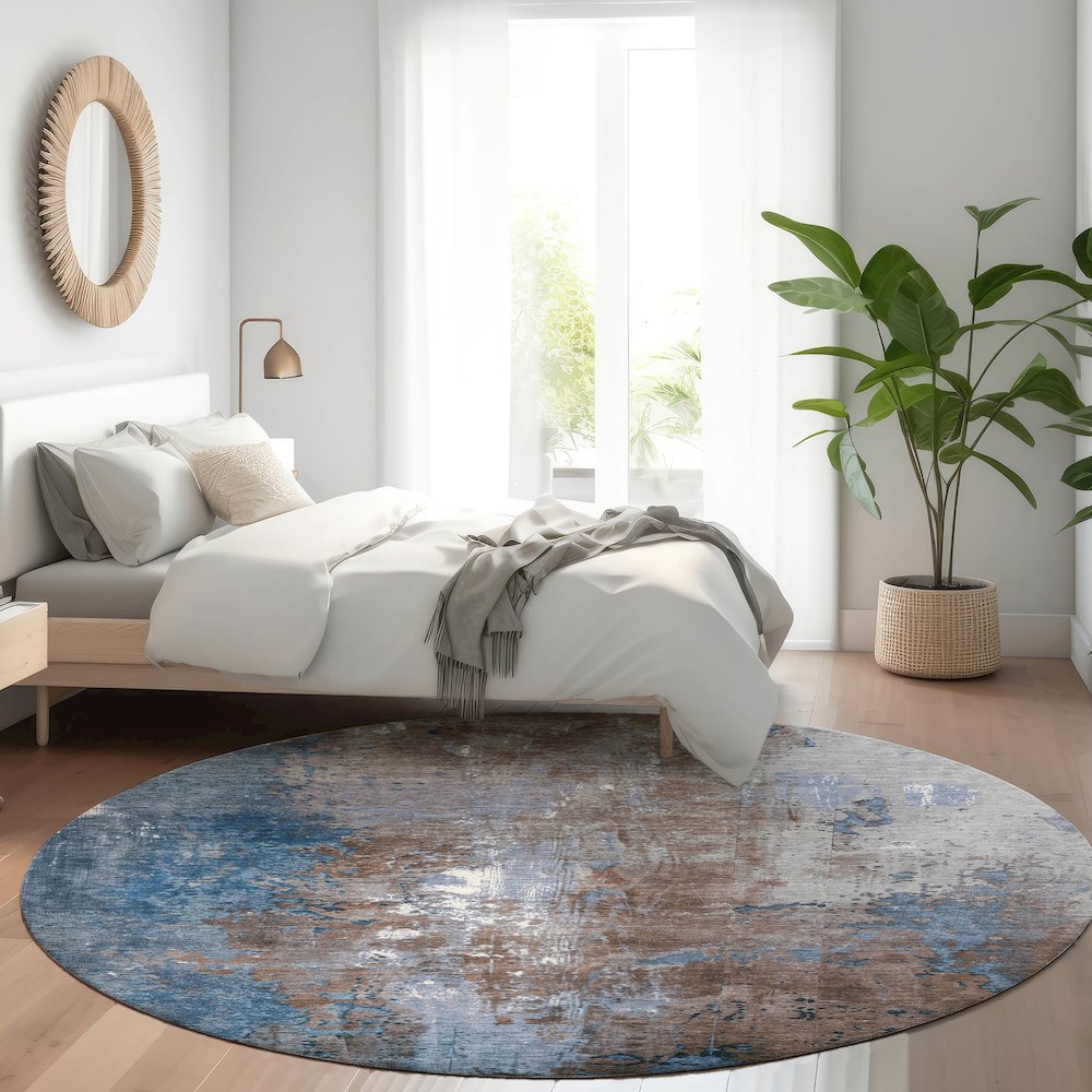 Machine Washable Indoor/Outdoor Chantille Coffee 8' x 8' Round Rug. Picture 5