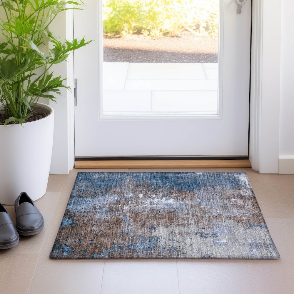 Machine Washable Indoor/Outdoor Chantille Coffee 1'8" x 2'6" Rug. Picture 5