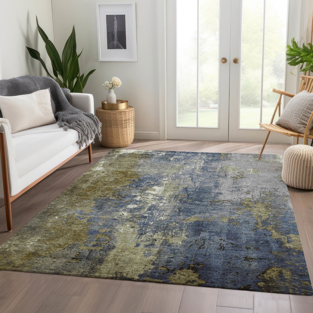 Machine Washable Indoor/Outdoor Chantille Khaki 2'6" x 3'10" Rug. Picture 6