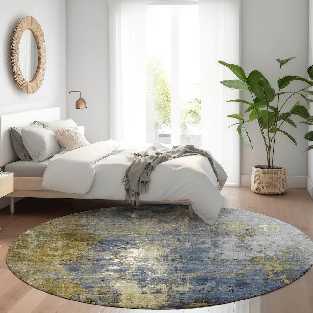 Machine Washable Indoor/Outdoor Chantille Khaki 8' x 8' Round Rug. Picture 5
