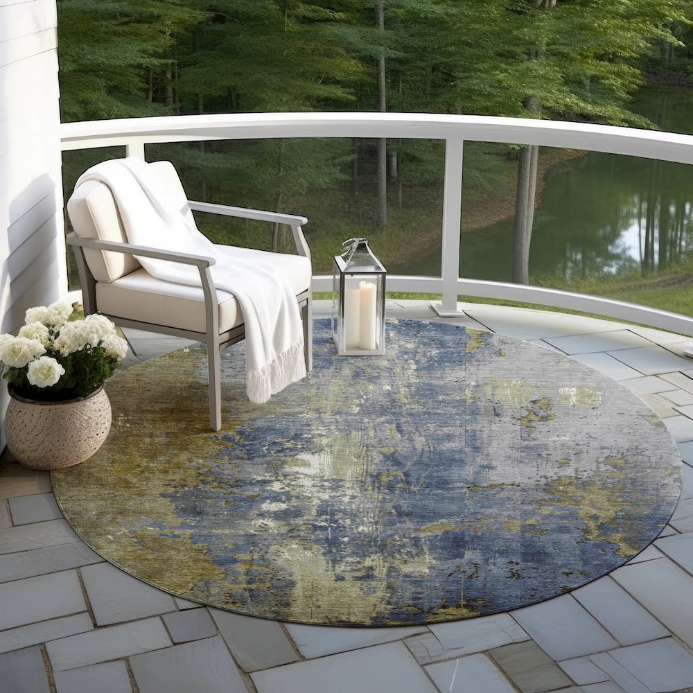 Machine Washable Indoor/Outdoor Chantille Khaki 8' x 8' Round Rug. Picture 6