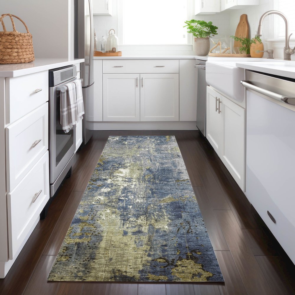 Machine Washable Indoor/Outdoor Chantille Khaki 2'3" x 7'6" Runner Rug. Picture 5