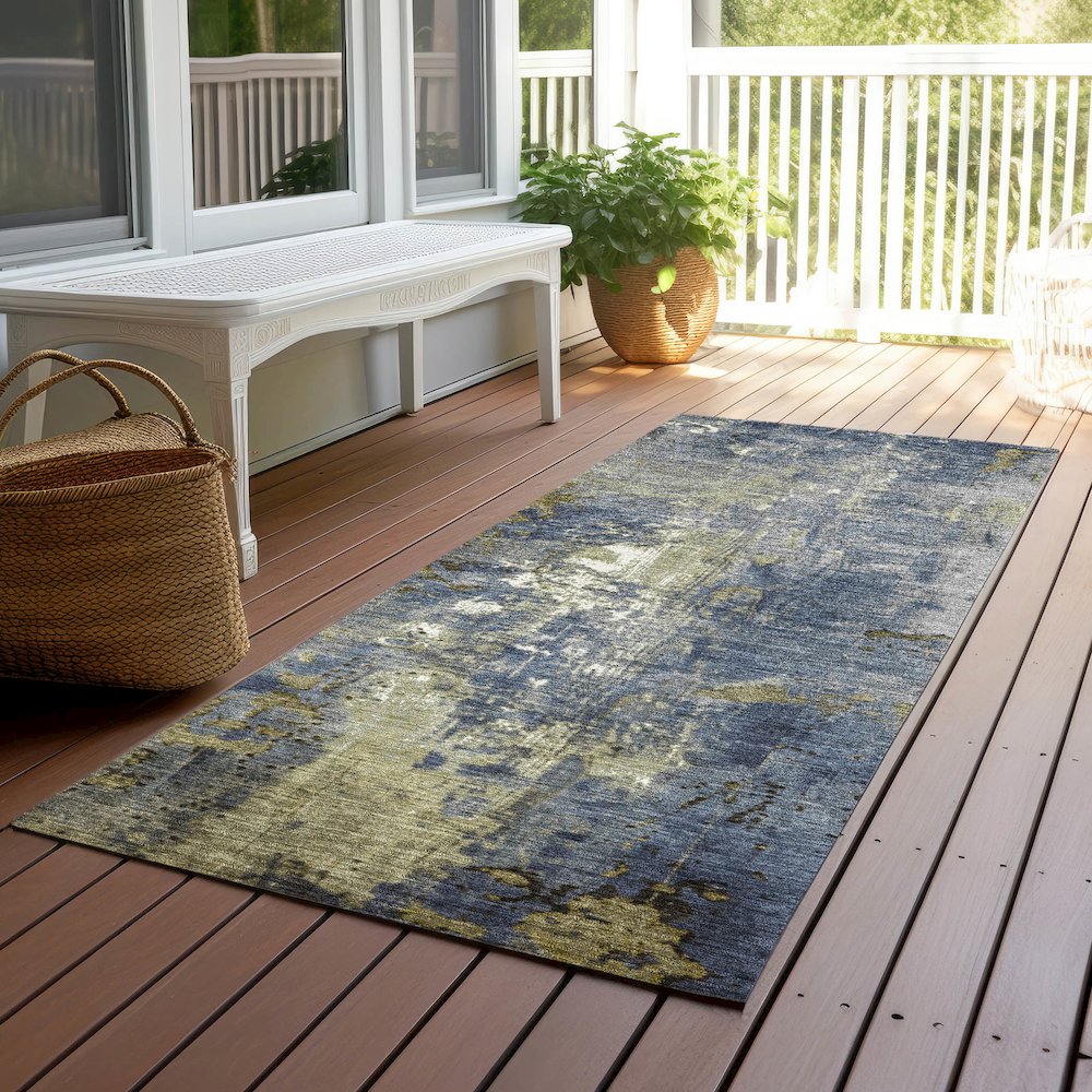 Machine Washable Indoor/Outdoor Chantille Khaki 2'3" x 7'6" Runner Rug. Picture 6