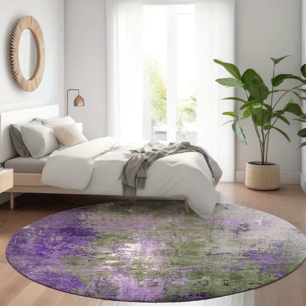 Machine Washable Indoor/Outdoor Chantille Olive 8' x 8' Round Rug. Picture 5