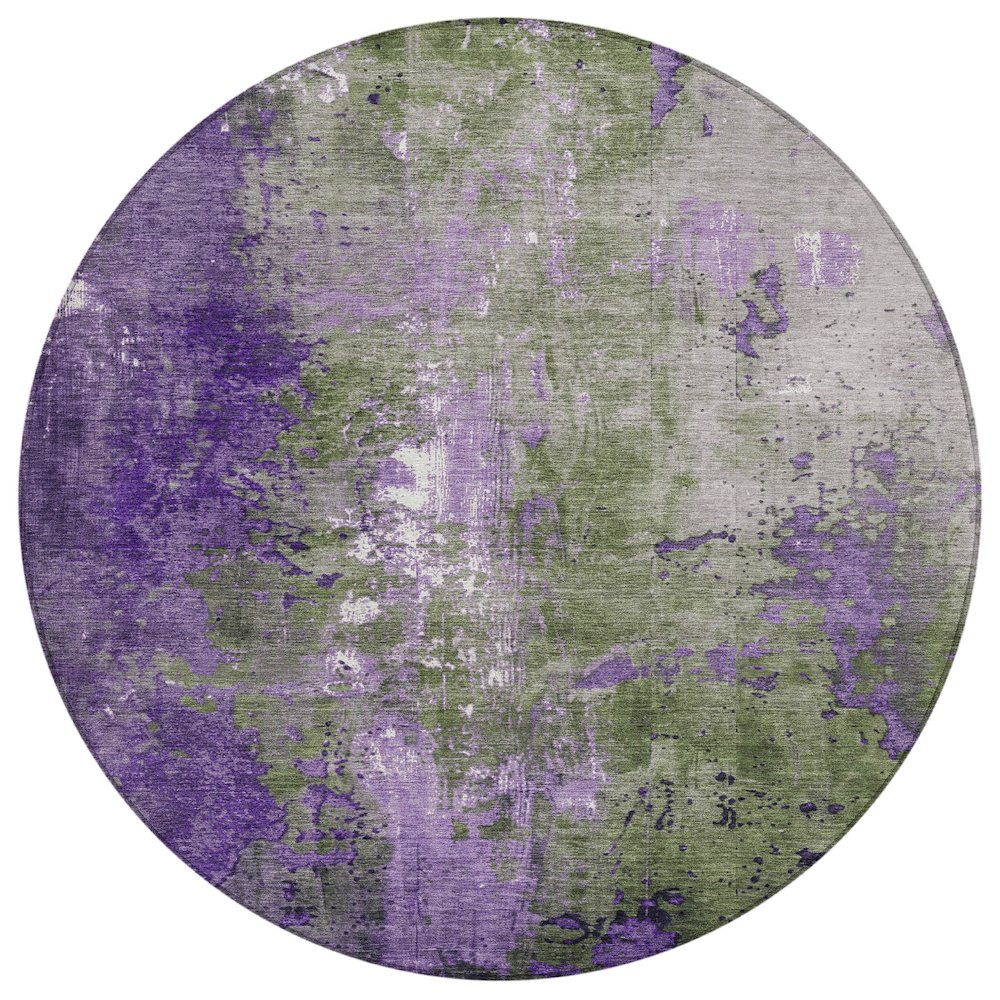 Machine Washable Indoor/Outdoor Chantille Olive 8' x 8' Round Rug. Picture 1