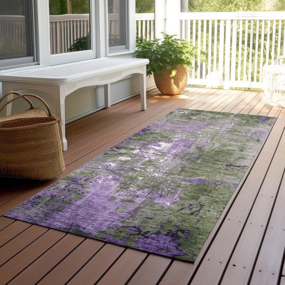 Machine Washable Indoor/Outdoor Chantille Olive 2'3" x 7'6" Runner Rug. Picture 6