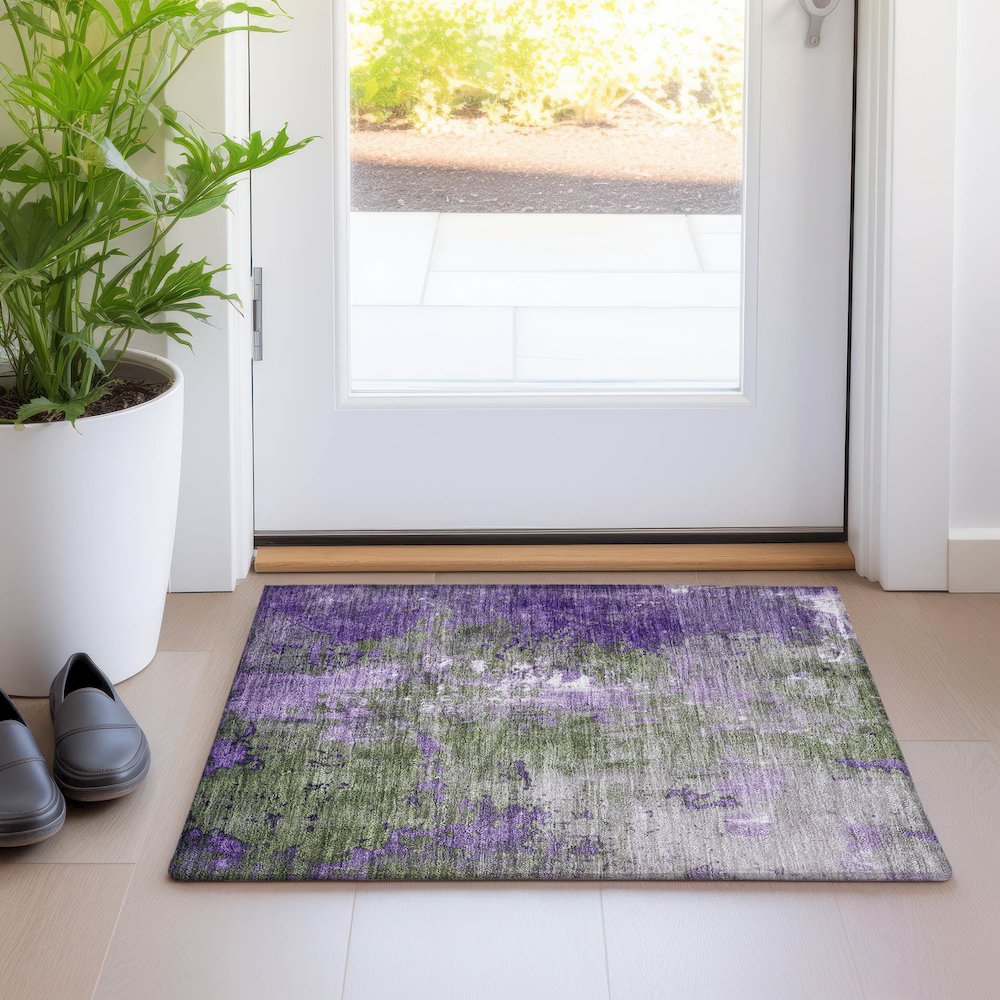Machine Washable Indoor/Outdoor Chantille Olive 1'8" x 2'6" Rug. Picture 5