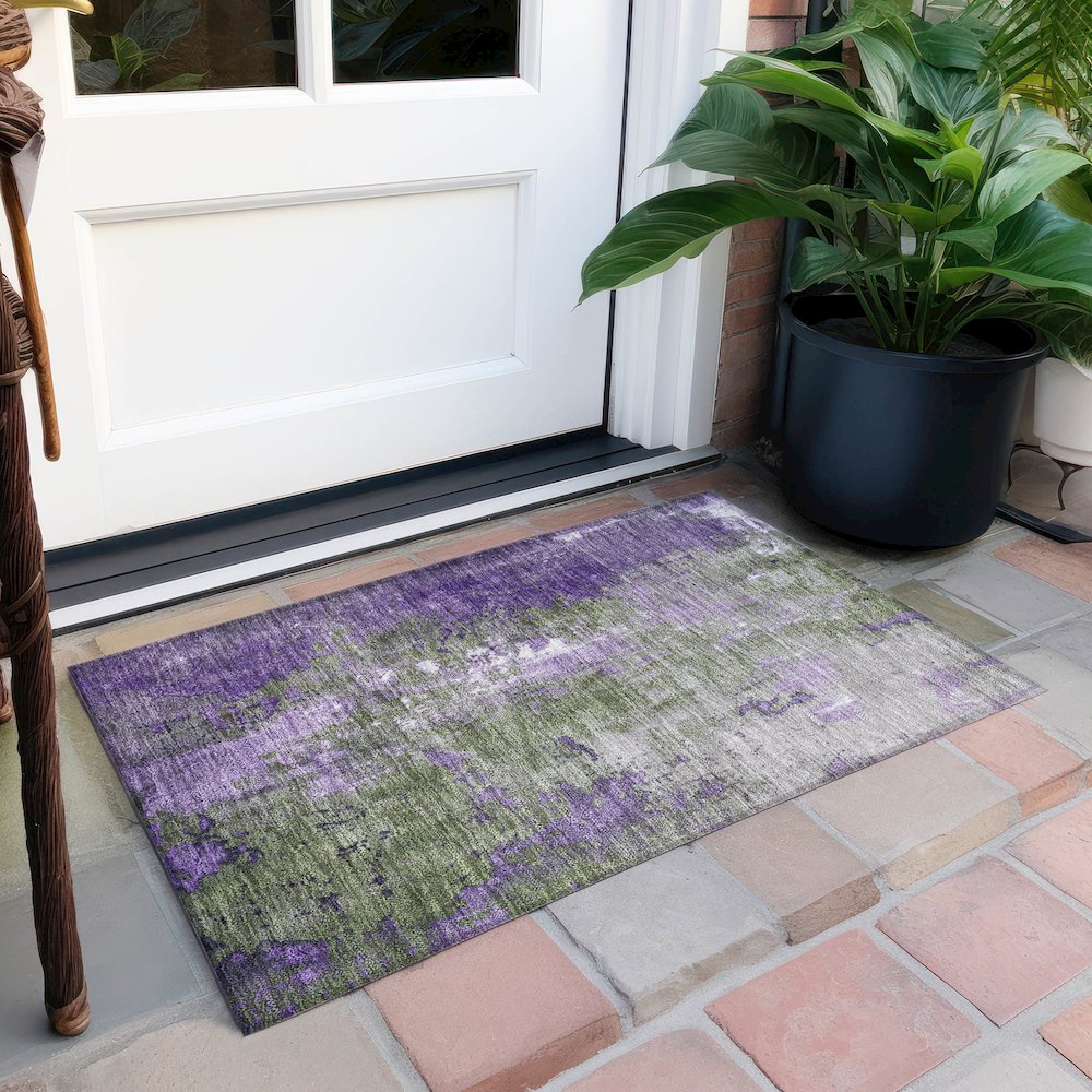 Machine Washable Indoor/Outdoor Chantille Olive 1'8" x 2'6" Rug. Picture 6