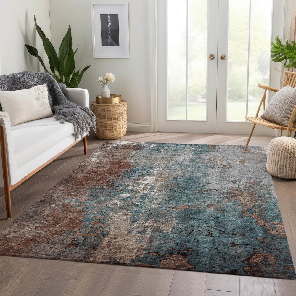 Machine Washable Indoor/Outdoor Chantille Paprika 2'6" x 3'10" Rug. Picture 6