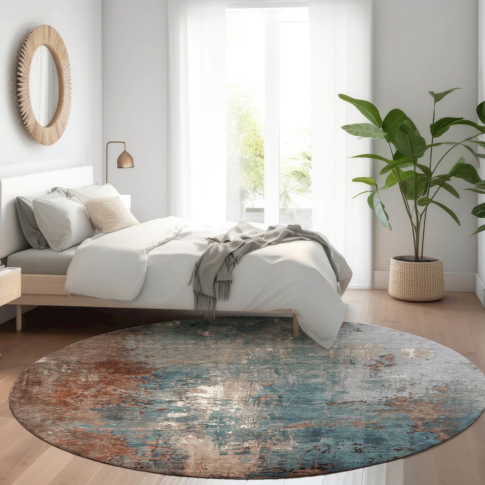 Machine Washable Indoor/Outdoor Chantille Paprika 8' x 8' Round Rug. Picture 5