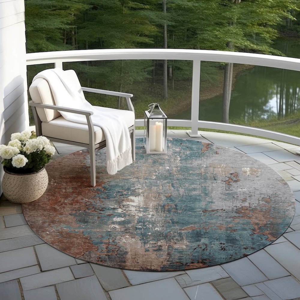 Machine Washable Indoor/Outdoor Chantille Paprika 8' x 8' Round Rug. Picture 6