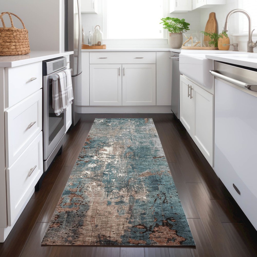Machine Washable Indoor/Outdoor Chantille Paprika 2'3" x 7'6" Runner Rug. Picture 5
