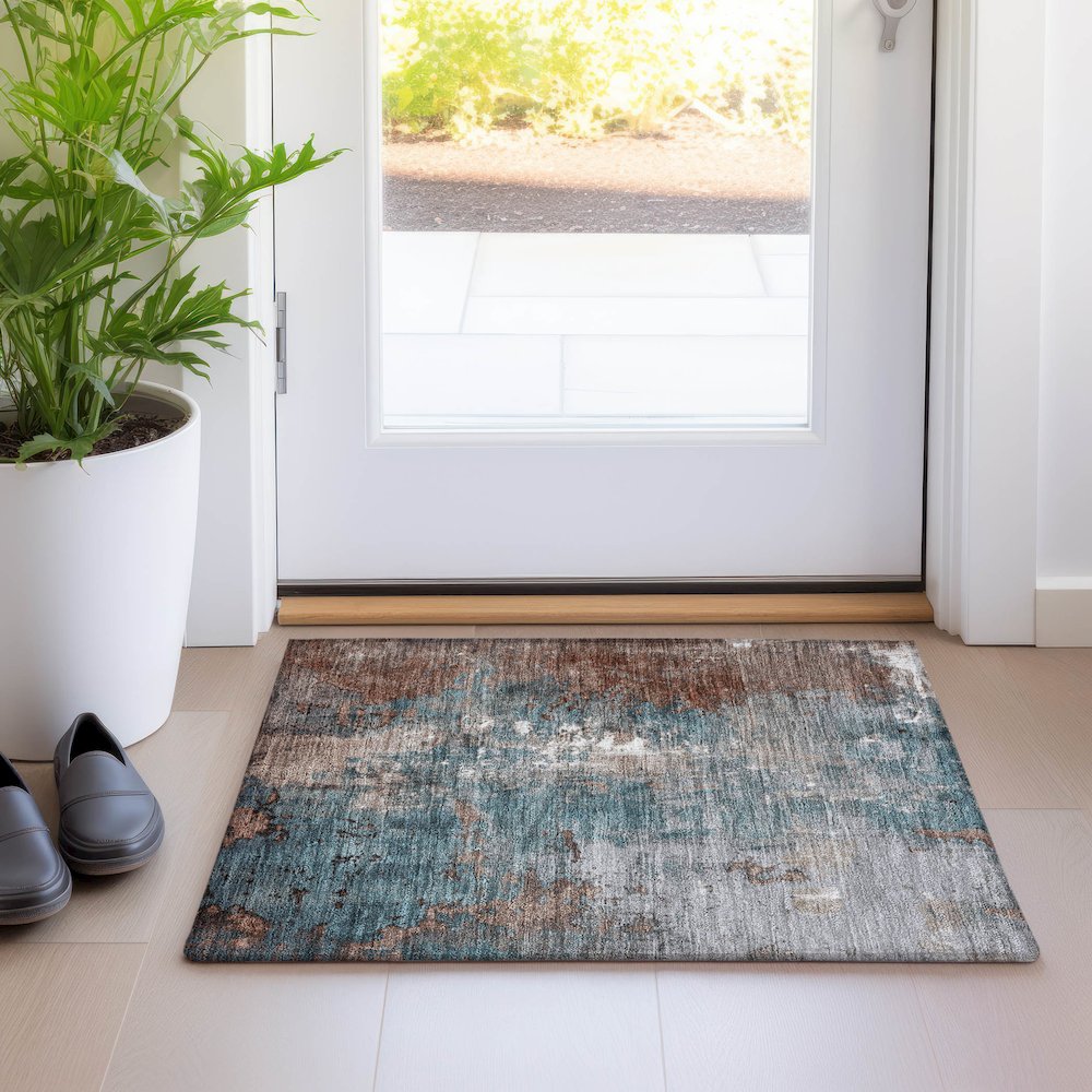 Machine Washable Indoor/Outdoor Chantille Paprika 1'8" x 2'6" Rug. Picture 5