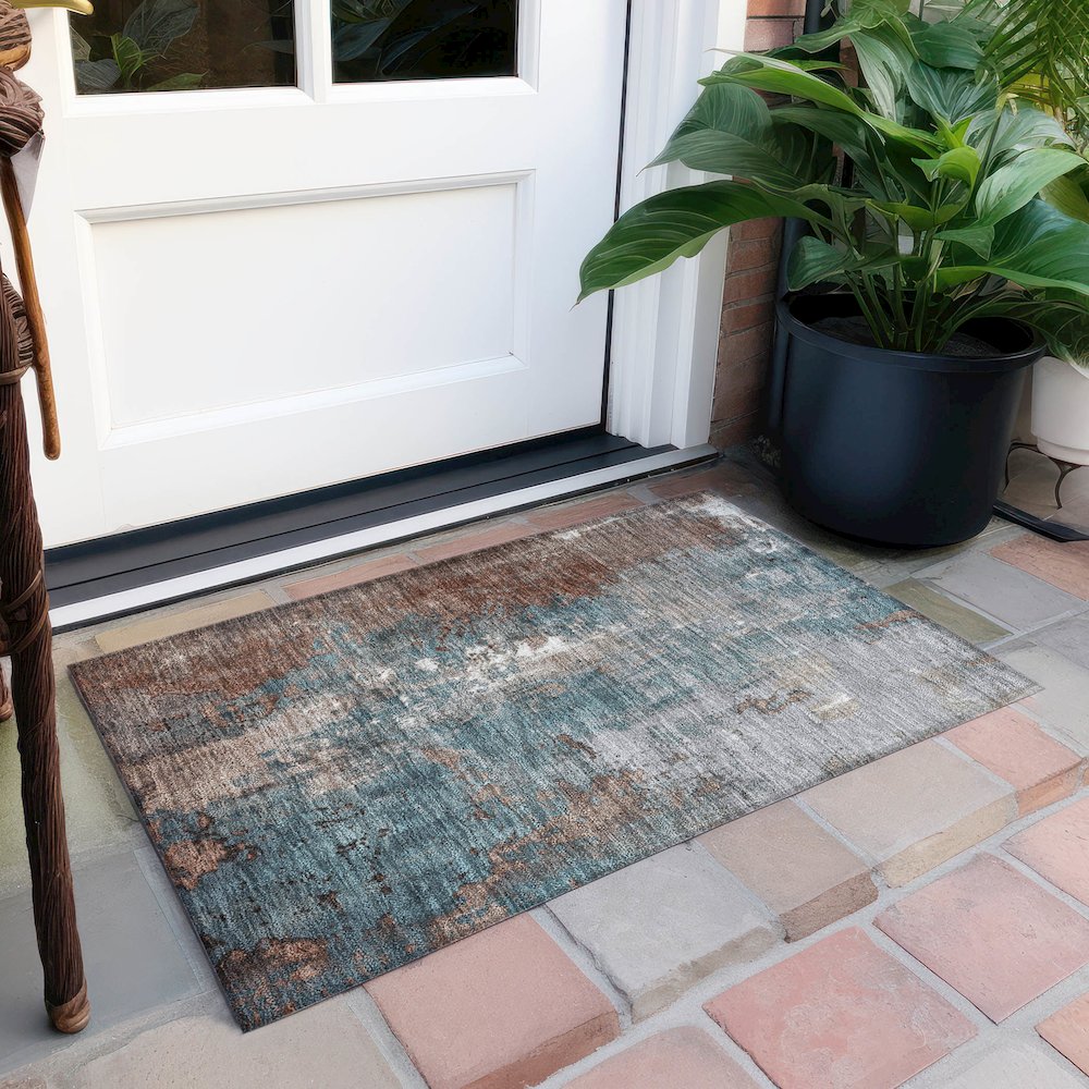 Machine Washable Indoor/Outdoor Chantille Paprika 1'8" x 2'6" Rug. Picture 6