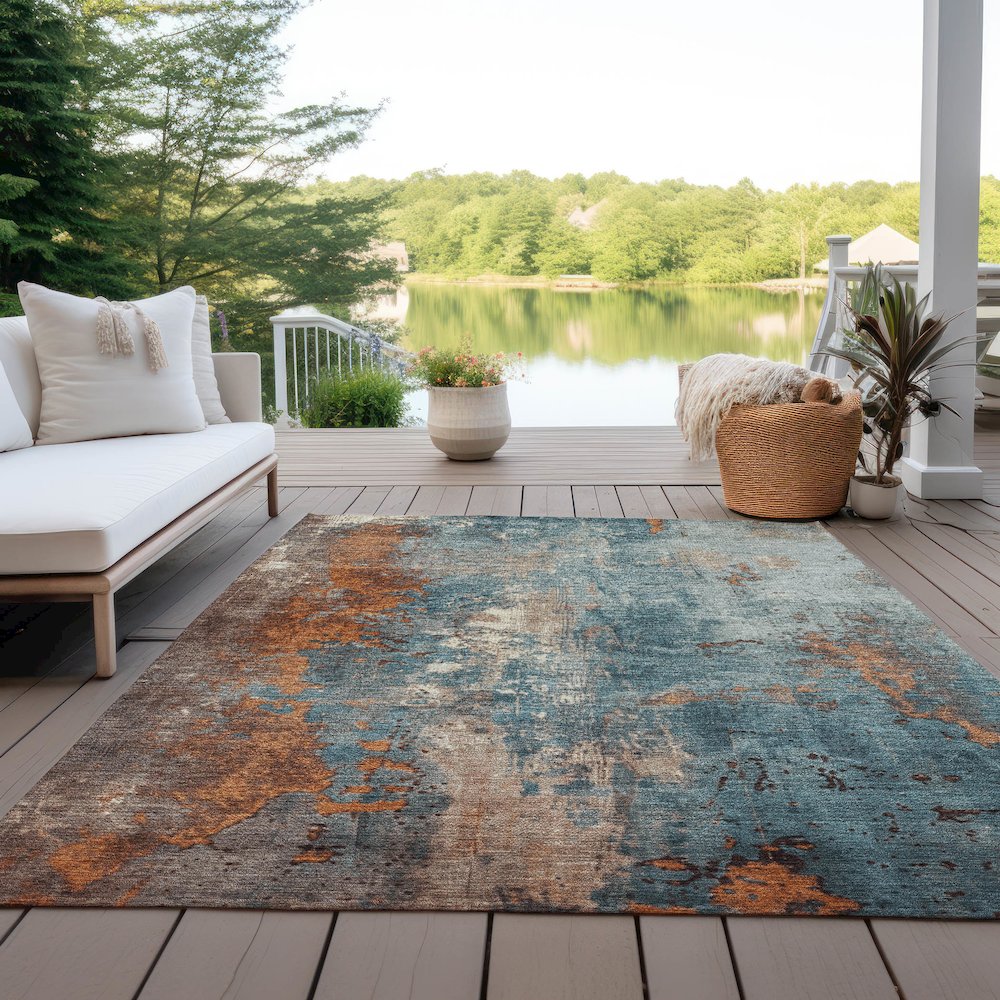 Machine Washable Indoor/Outdoor Chantille Teal 2'6" x 3'10" Rug. Picture 7