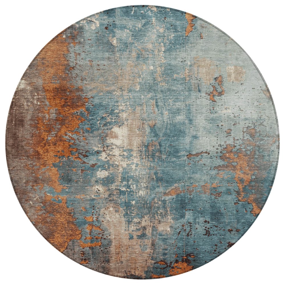 Machine Washable Indoor/Outdoor Chantille Teal 8' x 8' Round Rug. Picture 1