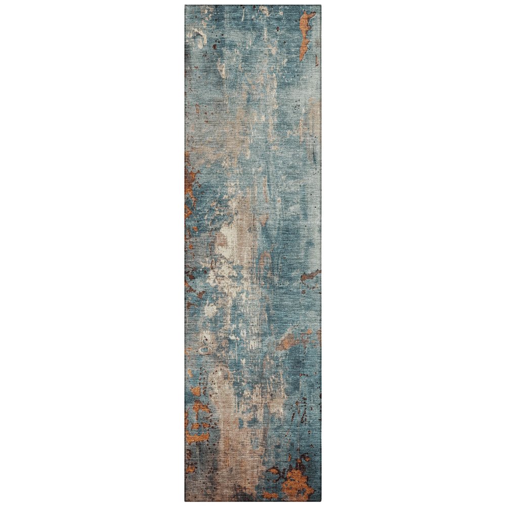 Machine Washable Indoor/Outdoor Chantille Teal 2'3" x 7'6" Runner Rug. Picture 1