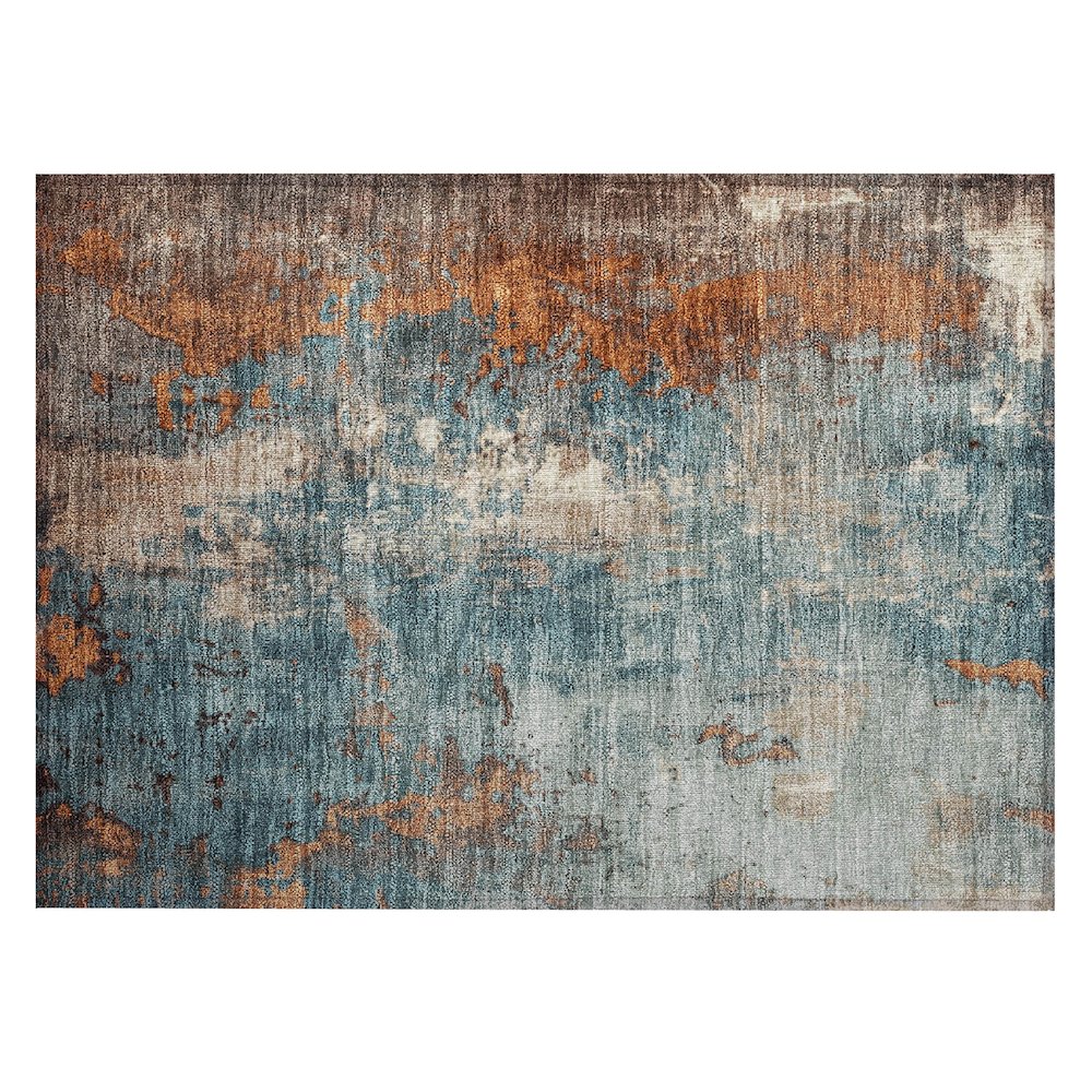 Machine Washable Indoor/Outdoor Chantille Teal 1'8" x 2'6" Rug. Picture 1