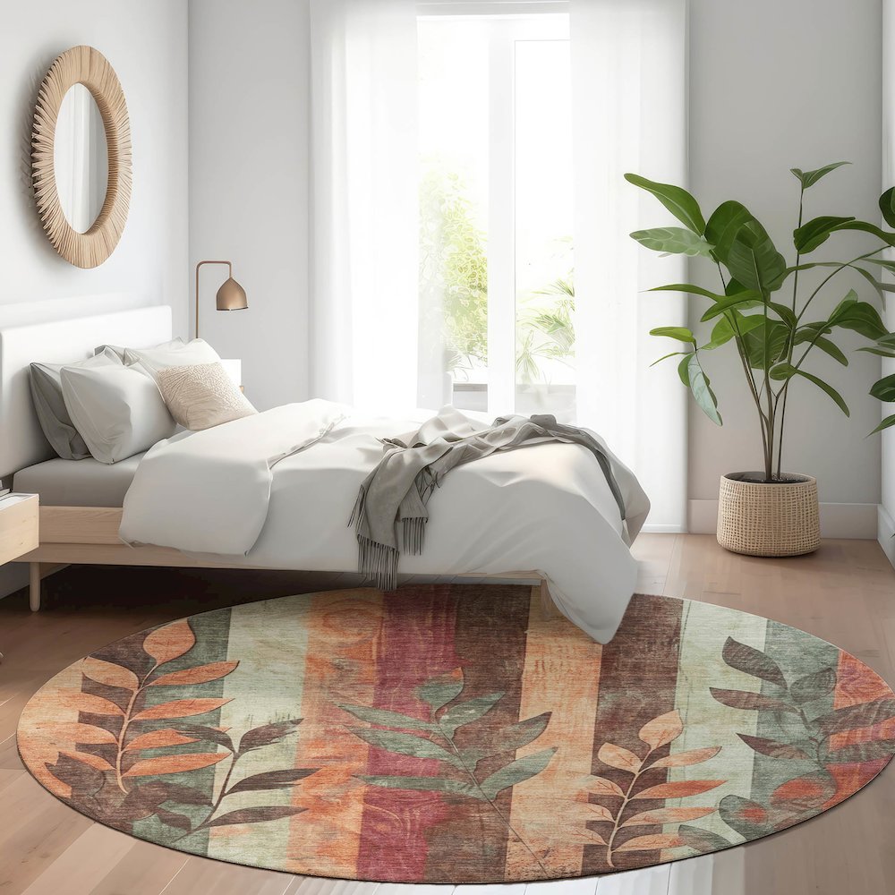 Machine Washable Indoor/Outdoor Chantille Terracotta 8' x 8' Round Rug. Picture 5