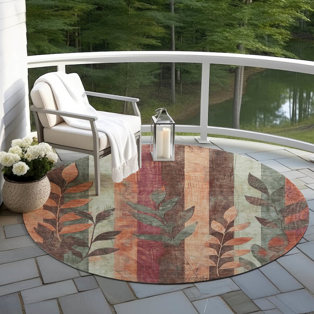 Machine Washable Indoor/Outdoor Chantille Terracotta 8' x 8' Round Rug. Picture 6