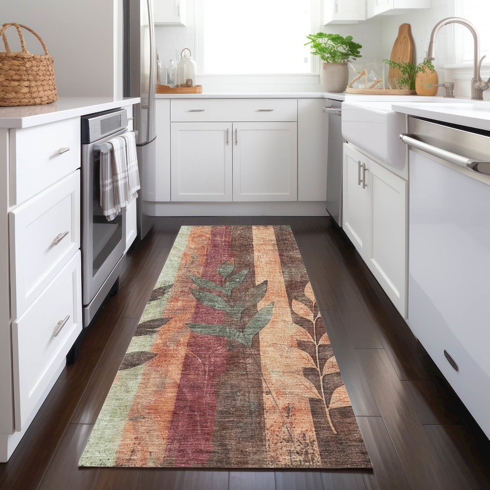 Machine Washable Indoor/Outdoor Chantille Terracotta 2'3" x 7'6" Runner Rug. Picture 5